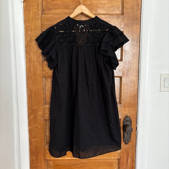 NWOT! H&M Flutter Sleeve Dress with Eyelet Embroidery in Black - S - Picture 5 of 6